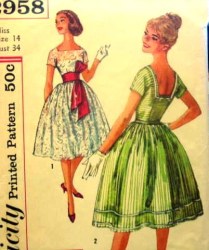 2958 SQUARE NECK S.S. FLARE DRESS,BELT 1959 PATTERN 14